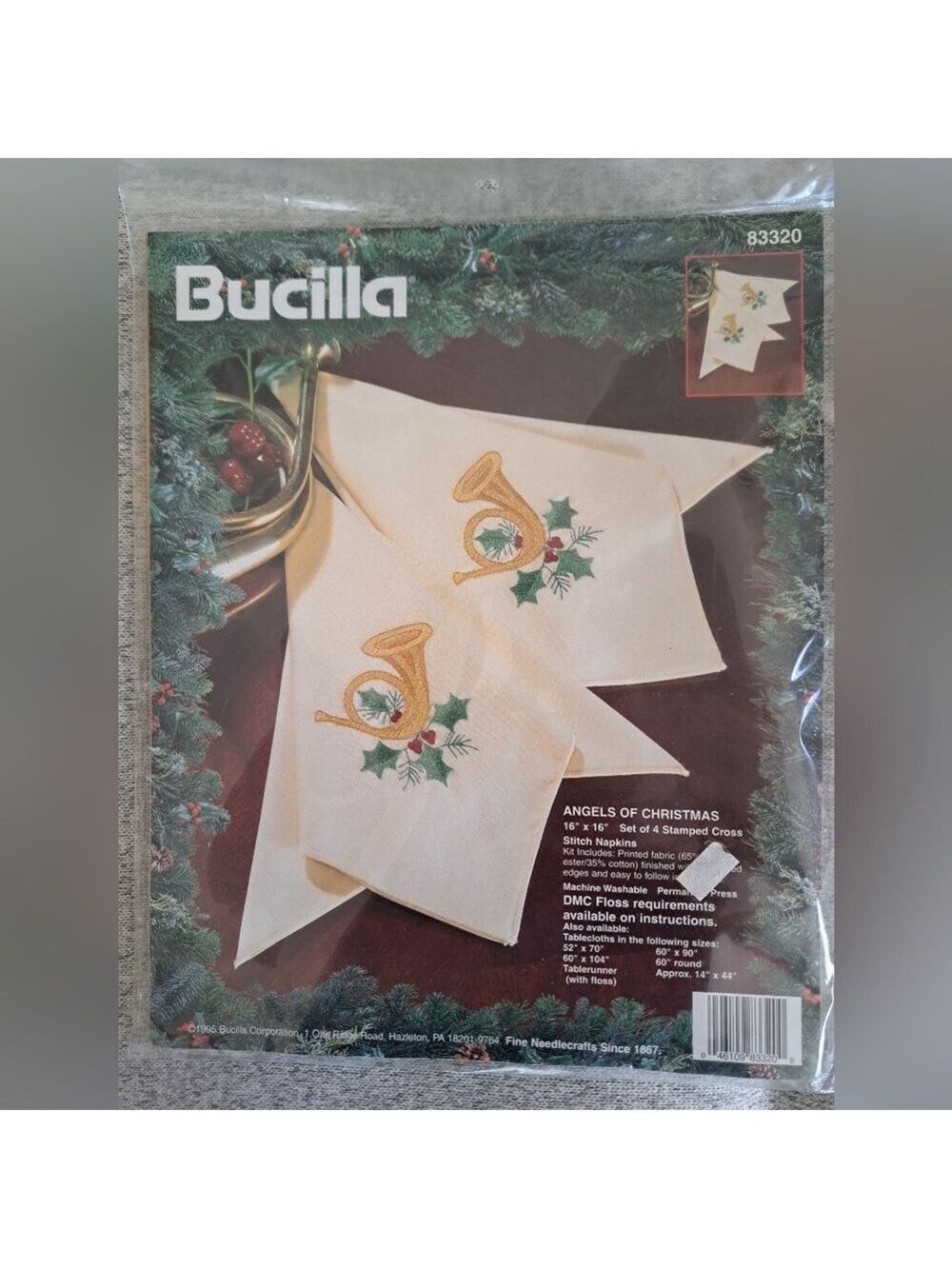VTG BUCILLA angels of Christmas Stamped Crosstitch Napkins 83320 Sealed Craft